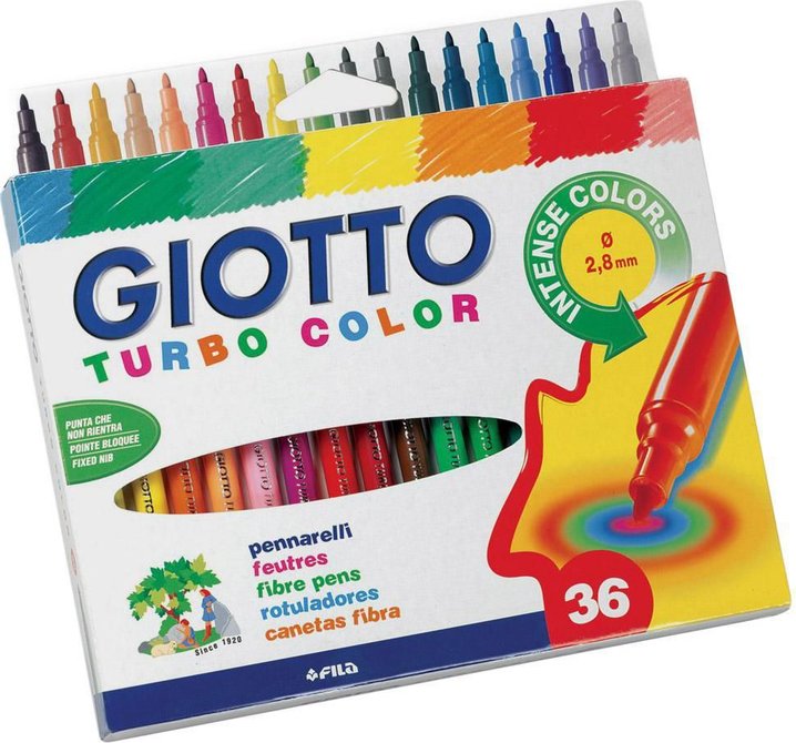 Фломастеры GIOTTO 071600 TURBO COLOR 36 цв 100024704758 бирюзовый; бордовый; голубой; желтый; зеленый; коричневый; красный; оранжевый; розовый; серый; синий; фиолетовый; черный