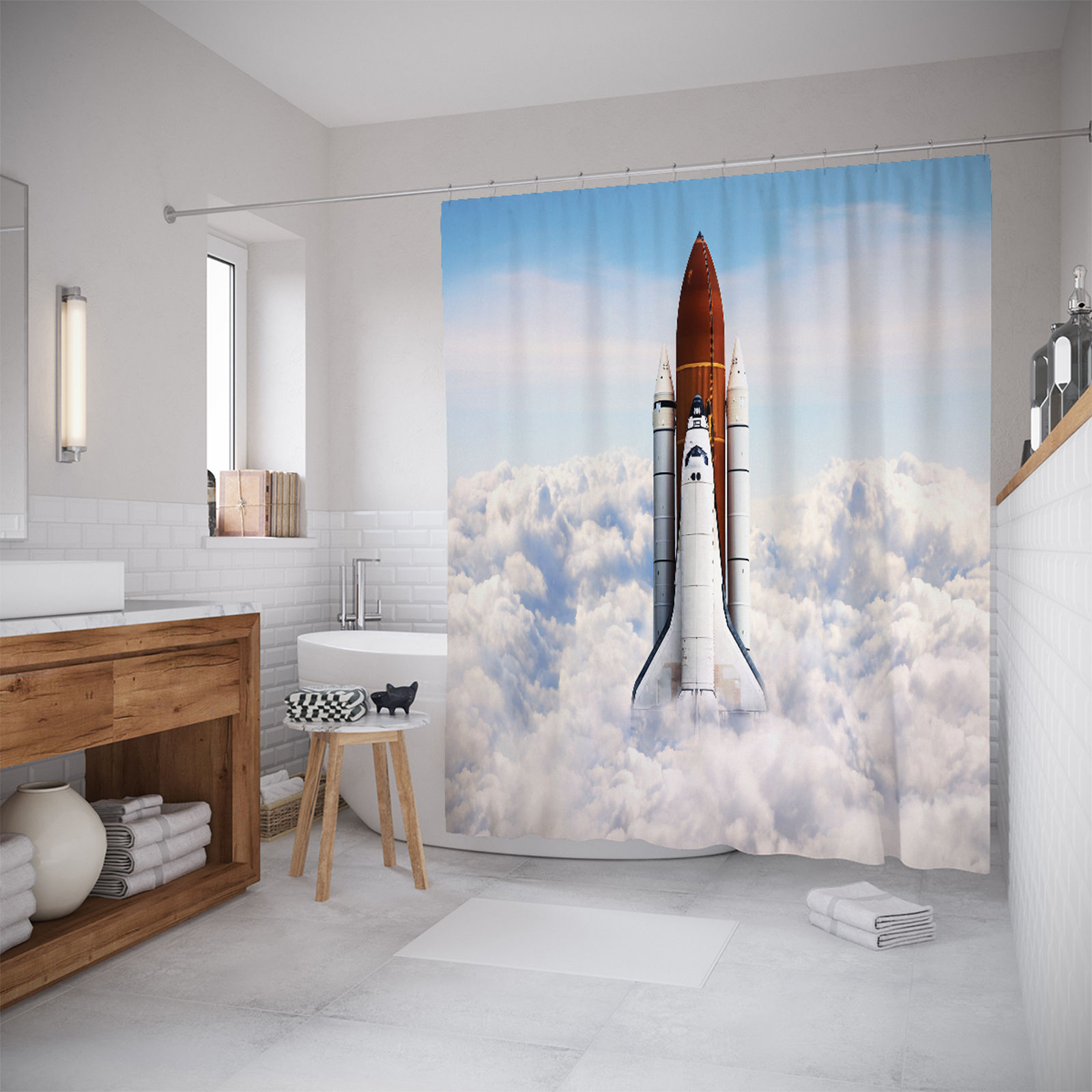 

Штора для ванной JoyArty «Шаттл приземлился в облаках» 180x200, Белый