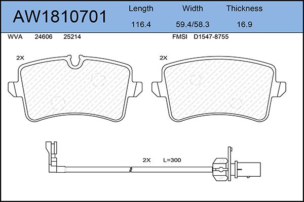 фото Комплект тормозных колодок, дисковый тормоз aywiparts aw1810701