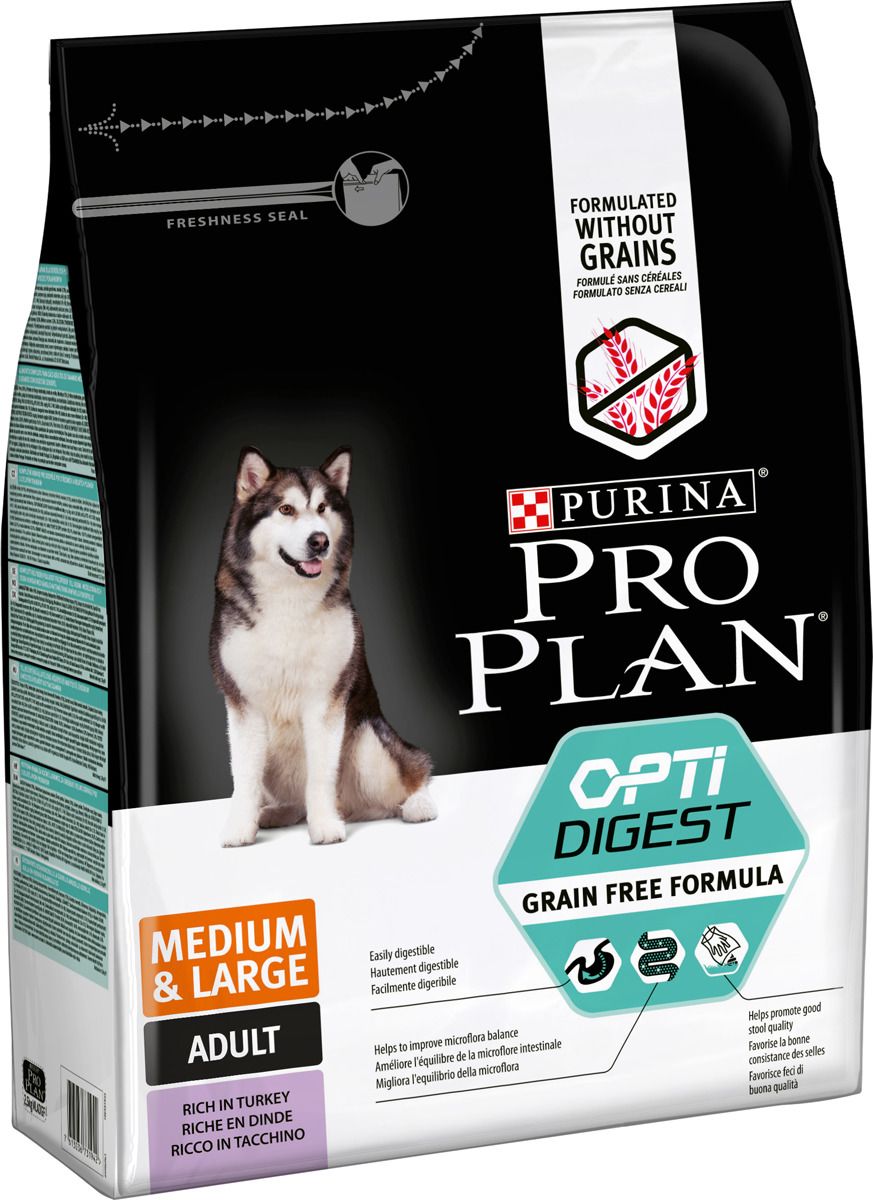 фото Сухой корм для собак pro plan optidigest medium & large adult, индейка, 4шт по 2,5кг