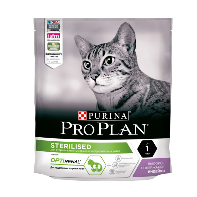 

Сухой корм для кошек PRO PLAN Sterilised Optirenal, для стерилизованных, индейка, 0,4кг, Sterilised Optirenal