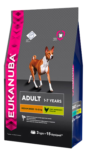 фото Сухой корм для собак eukanuba adult medium breed, для средних пород, домашняя птица, 3кг