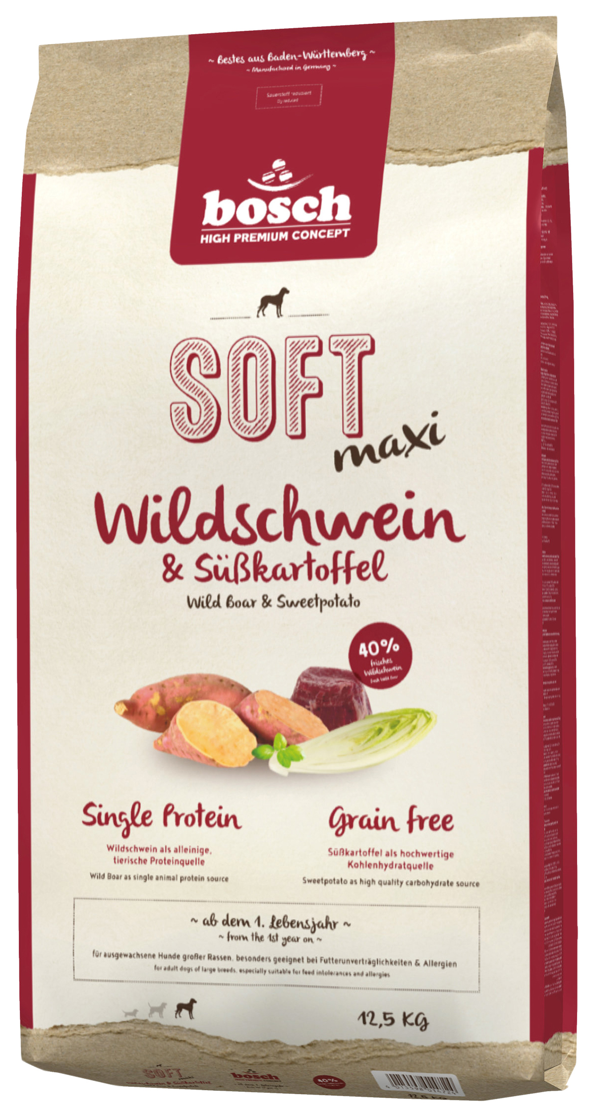 

Сухой корм для собак Bosch Soft Maxi, для крупных пород, кабан и батат, 12,5кг, Soft Maxi