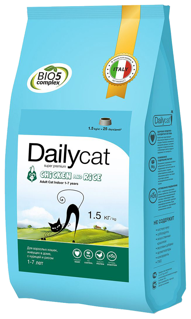 фото Сухой корм для кошек dailycat indoor, для домашних, курица и рис, 1,5кг