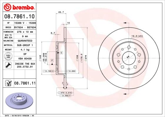 фото Тормозной диск brembo 08.7861.11