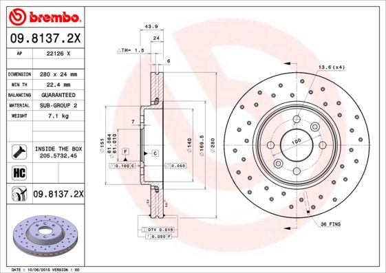 фото Тормозной диск brembo 09.8137.2x