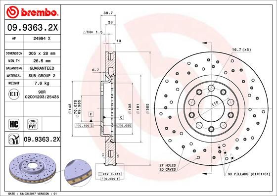 

Тормозной диск brembo 09.9363.2X