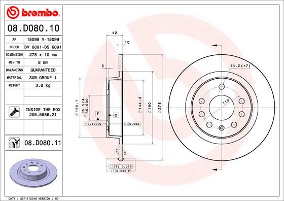 фото Тормозной диск brembo 08.d080.11