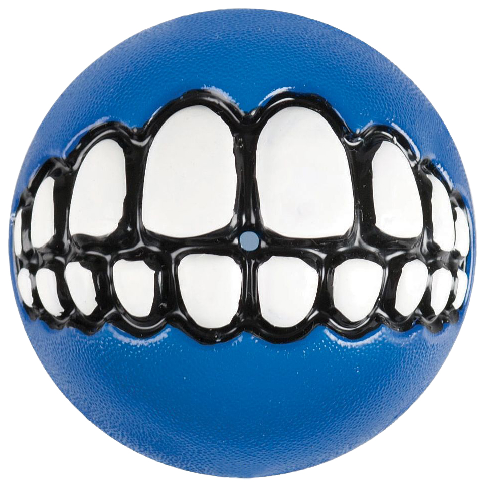 Игрушка для лакомств для собак Rogz Grinz S мяч с принтом зубы, синий, 4,9 см