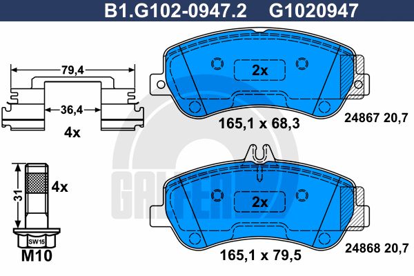 Тормозные колодки GALFER дисковые B1G10209472