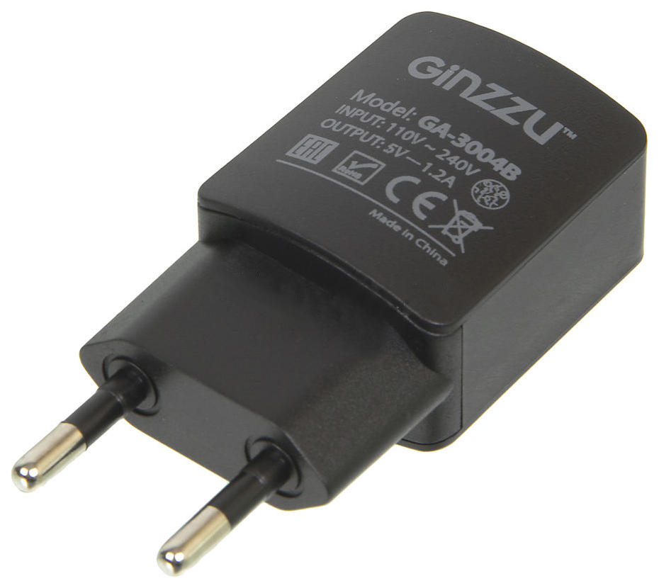 фото Сетевое зарядное устройство ginzzu ga-3003b, 1xusb, 1,2 a, black