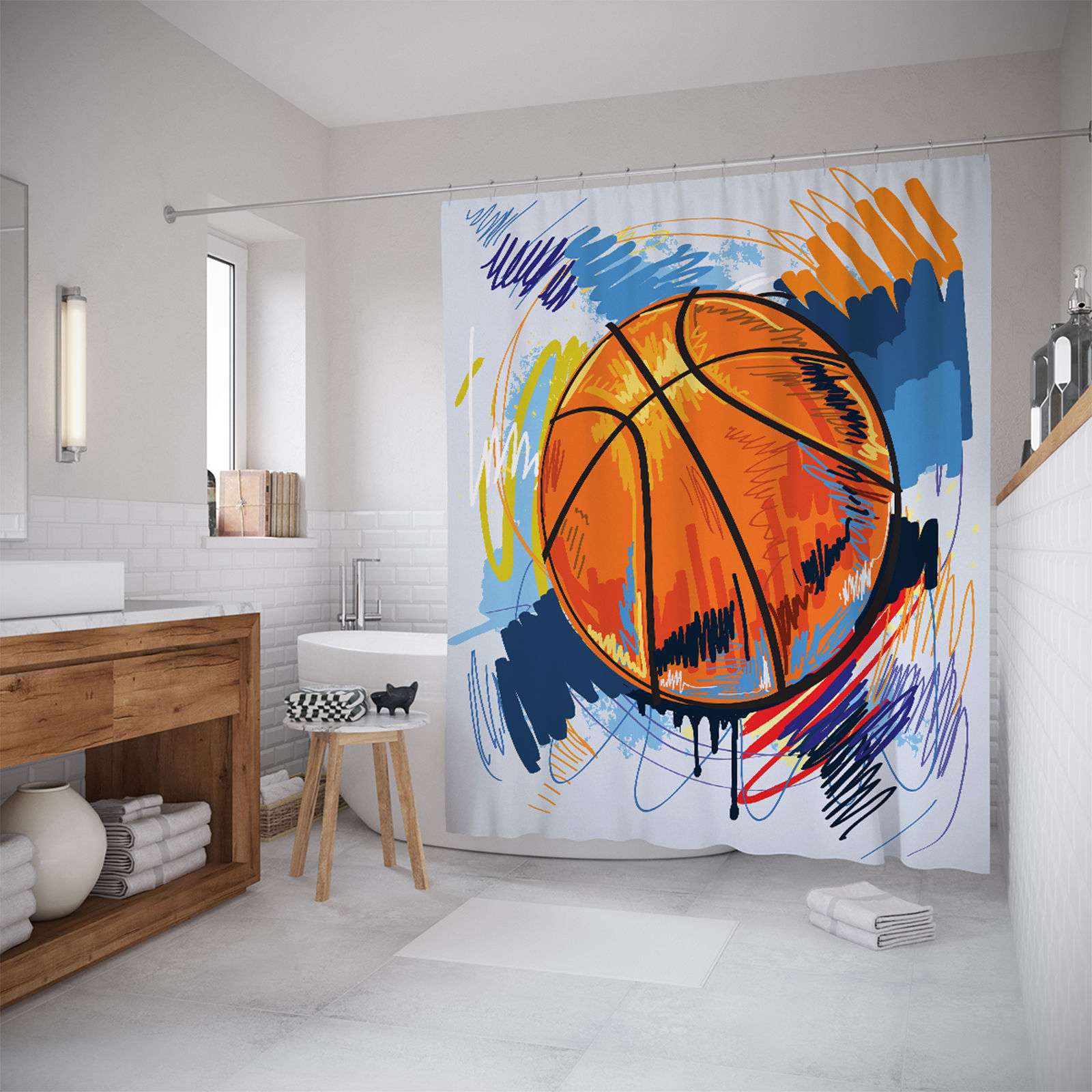 фото Штора для ванной joyarty «баскетбольные краски» 180x200
