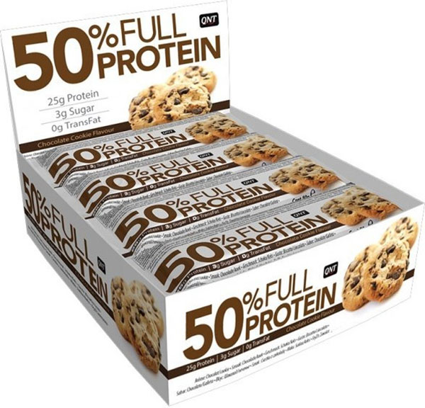 фото Qnt 50% full protein bar box 12 x 50g (12 шт.), шоколадное печенье