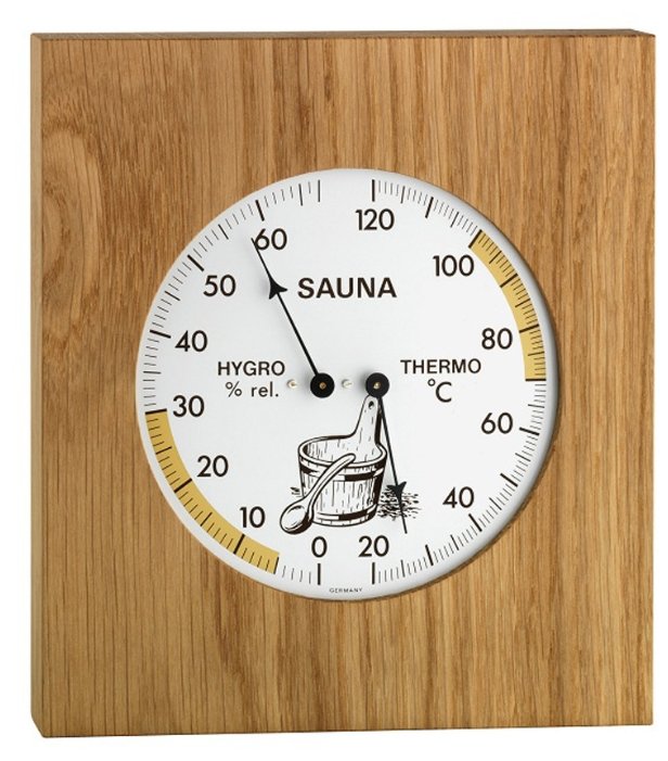 Аналоговый термогигрометр для сауны с рамой из дуба TFA 40.1051.01