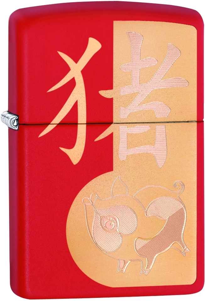 Бензиновая зажигалка Zippo Year of the Pig Design Red Matte