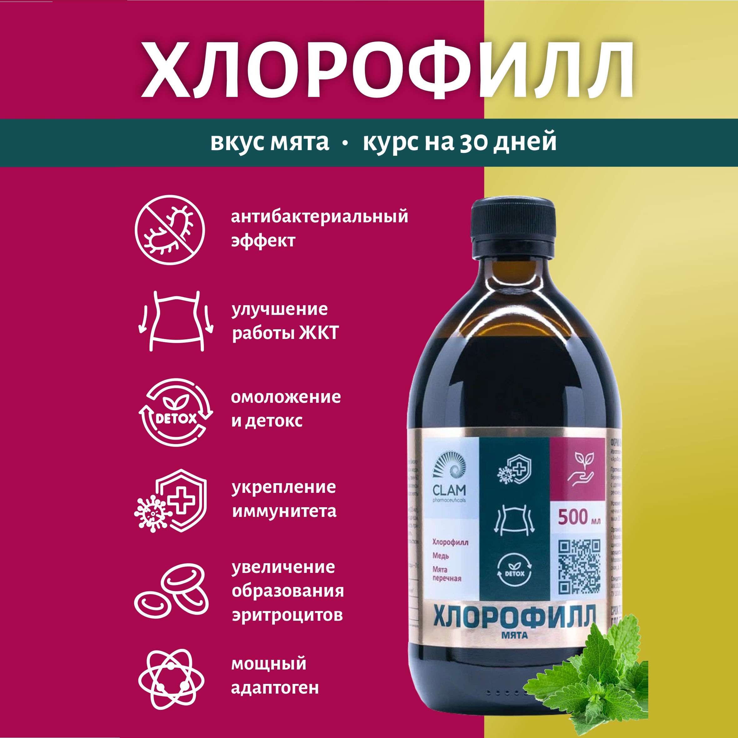

Жидкий хлорофилл, ClamPharm, 500 мл.