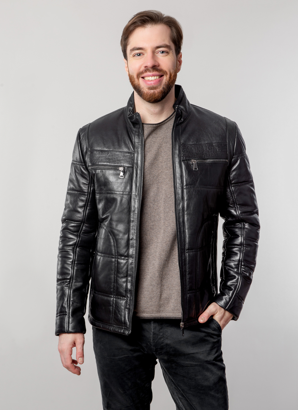 

Кожаная куртка мужская Каляев 55678 черная 48 RU, 55678