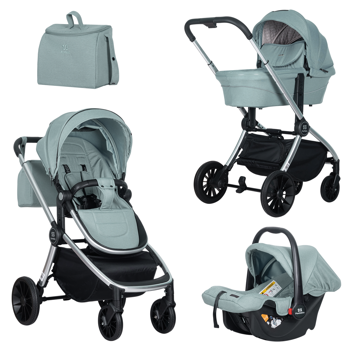 

Коляска модульная 3в1 Farfello Baby Shell цвет мятный BBS-33, BBS 3 в 1