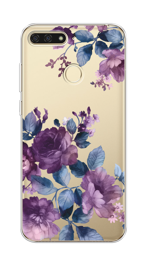 

Чехол на Honor 7C/7A Pro/Huawei Y6 Prime 2018 "Purple Blossoms", Синий;фиолетовый, 65750-1