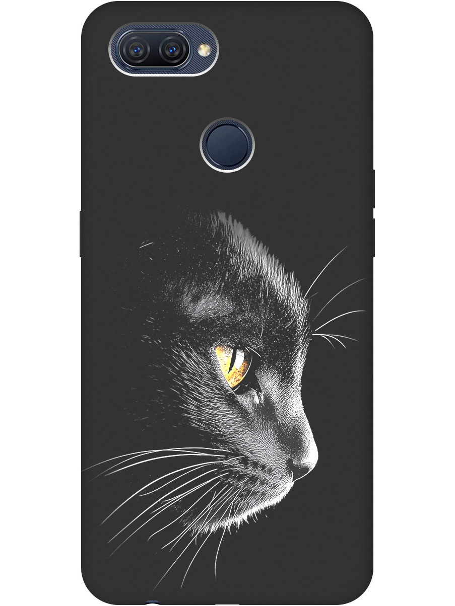 

Силиконовый чехол на Oppo A12/A7/A5s с принтом "Черный котик" матовый черный, Черный;белый;золотистый, 725455112