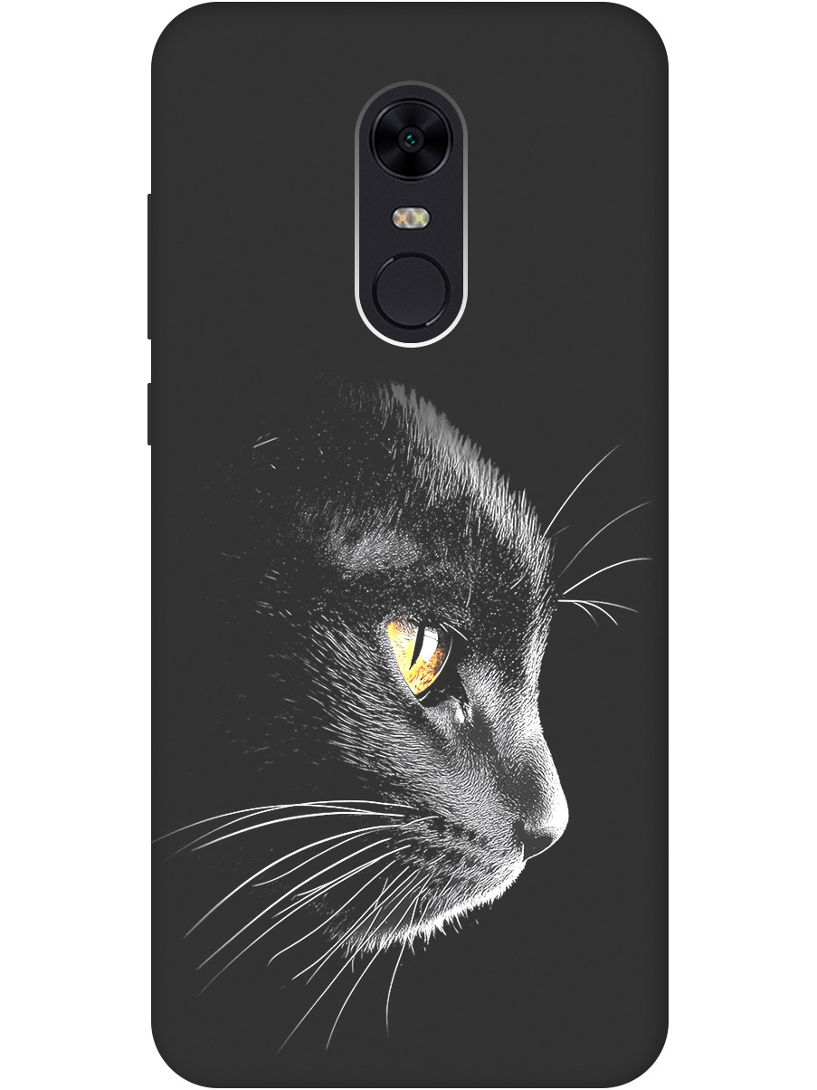 

Силиконовый чехол на Xiaomi Redmi 5 Plus с принтом "Черный котик" матовый черный, Черный;белый;золотистый, 717097512