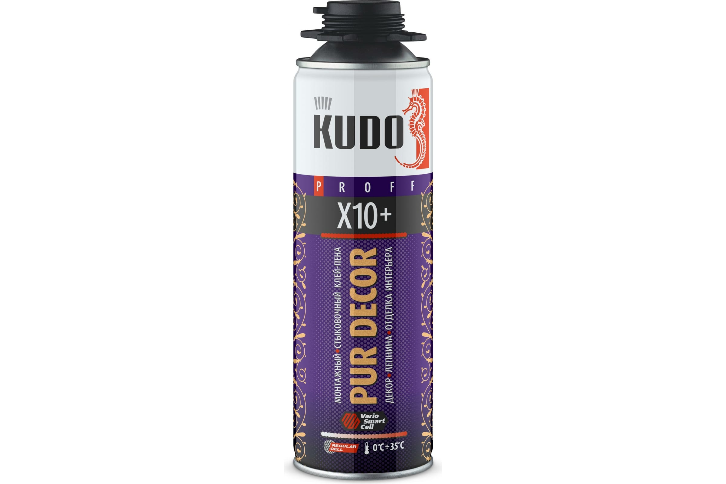 KUDO Клей-пена монтажный и стыковочный профессиональный PUR DECOR X10+, 650 мл KUPP06B10HC клей пена kudo pur decor x10 650 мл всесезонный kupp06b10hc