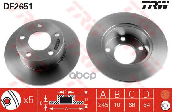 

Диск Тормозной Vw Passat (97-05) Audi 100 (91-94),A6 (95-05) Задний (1Шт.) Trw Df2651