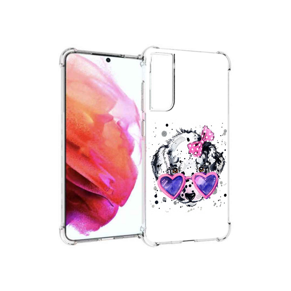

Чехол MyPads Tocco для Samsung Galaxy S21 FE долматинец в очках, Прозрачный, Tocco