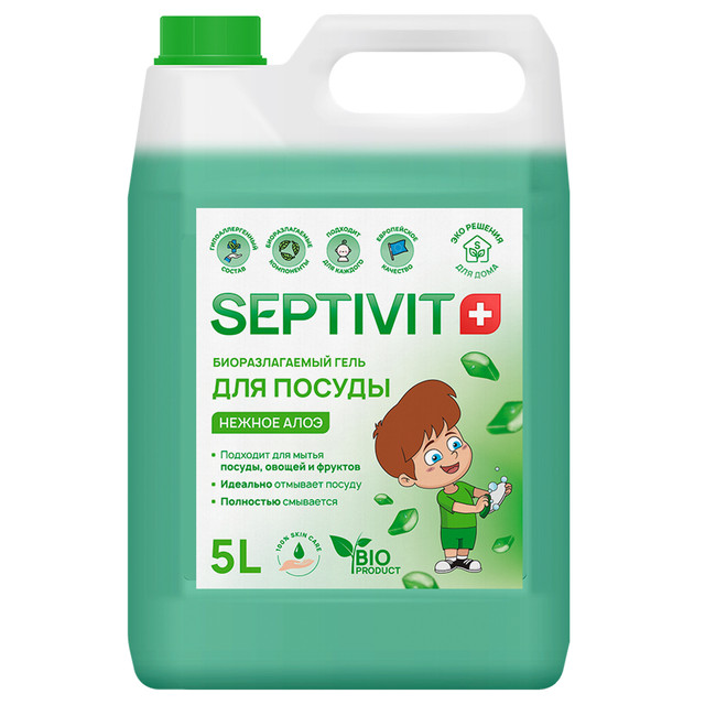 фото Средство для мытья посуды нежное алоэ septivit premium 5л