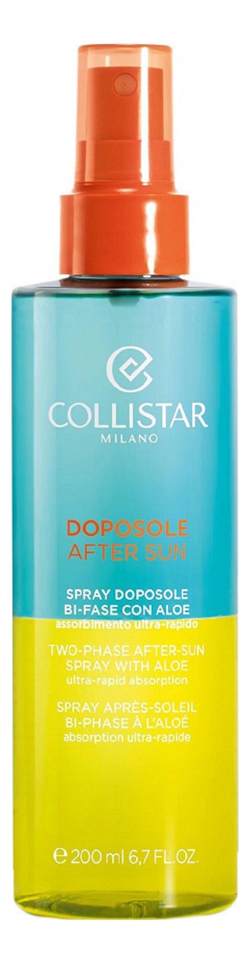 Двухфазный спрей после загара Collistar Spray Doposole Bi-Fase Con Aloe 200мл дезодорант спрей для тела deodorante multi attivo 24 ore spray al latte di aloe 100мл