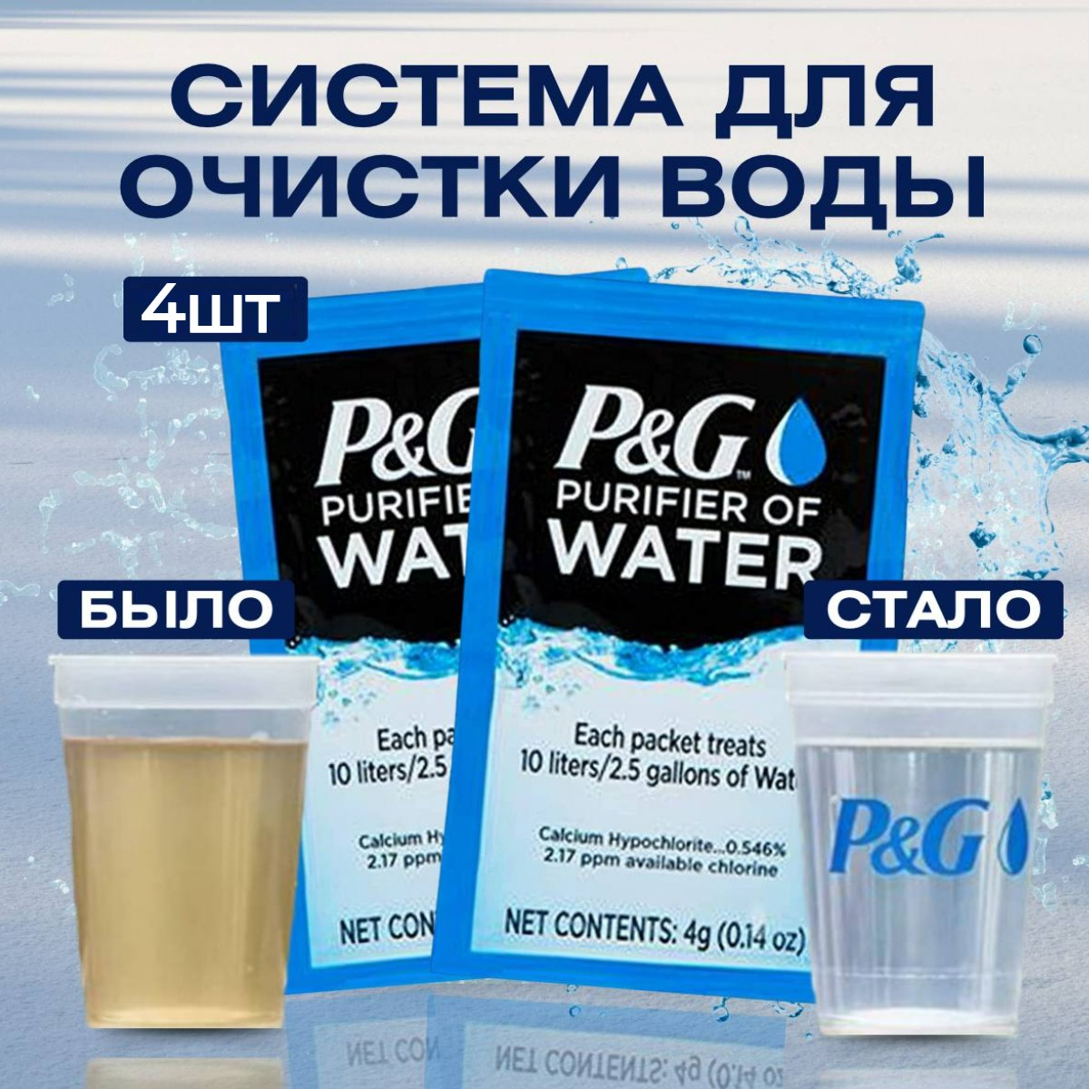 

Фильтр для воды туристический Procter&Gamble Purifier of Water 4шт портативные пакеты, Белый, Purifier of Water.