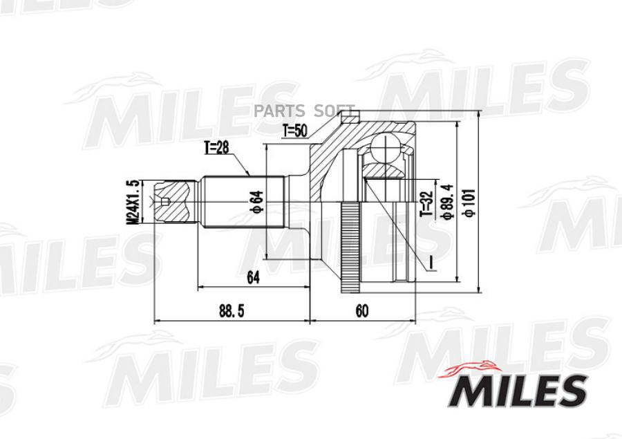 

MILES ШРУС наружный HONDA ACCORD 1.8-2.0 98-02 (с ABS) (GKN 304734) GA20127 1шт