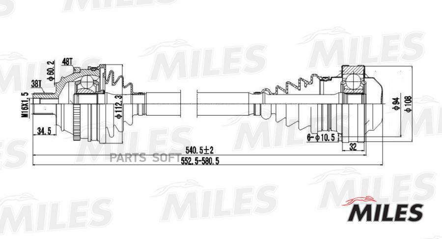 

MILES Привод в сборе левый/правый VW T4 1.9D-2.5 90-03 (ABS) (GKN 303165) GC00139 1шт