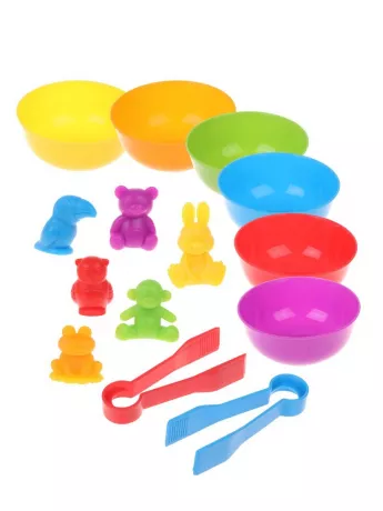 Набор для сортировки OnTime Животные, 36 фигурок, 6 тарелочек, 2 пинцета, 45073