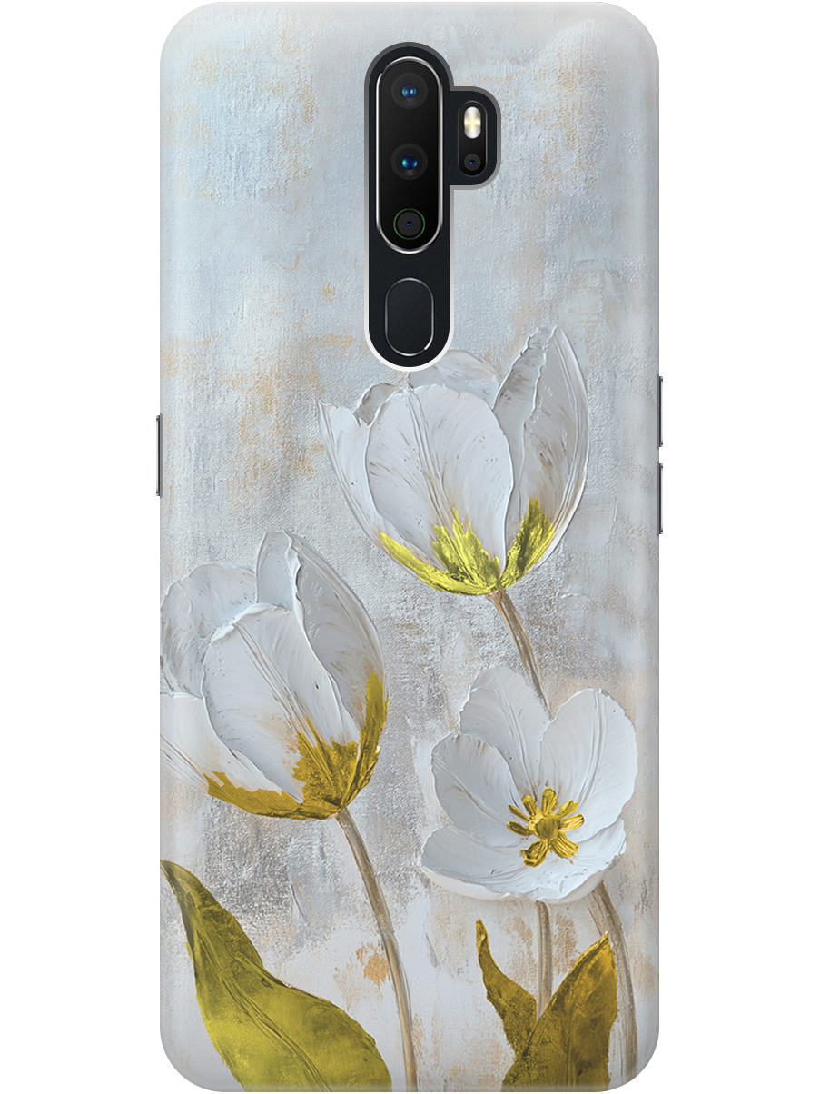

Силиконовый чехол на Oppo A5 (2020)/A9 (2020) с принтом "Белые тюльпаны" прозрачный, Прозрачный;белый;серый;золотистый, 726151323