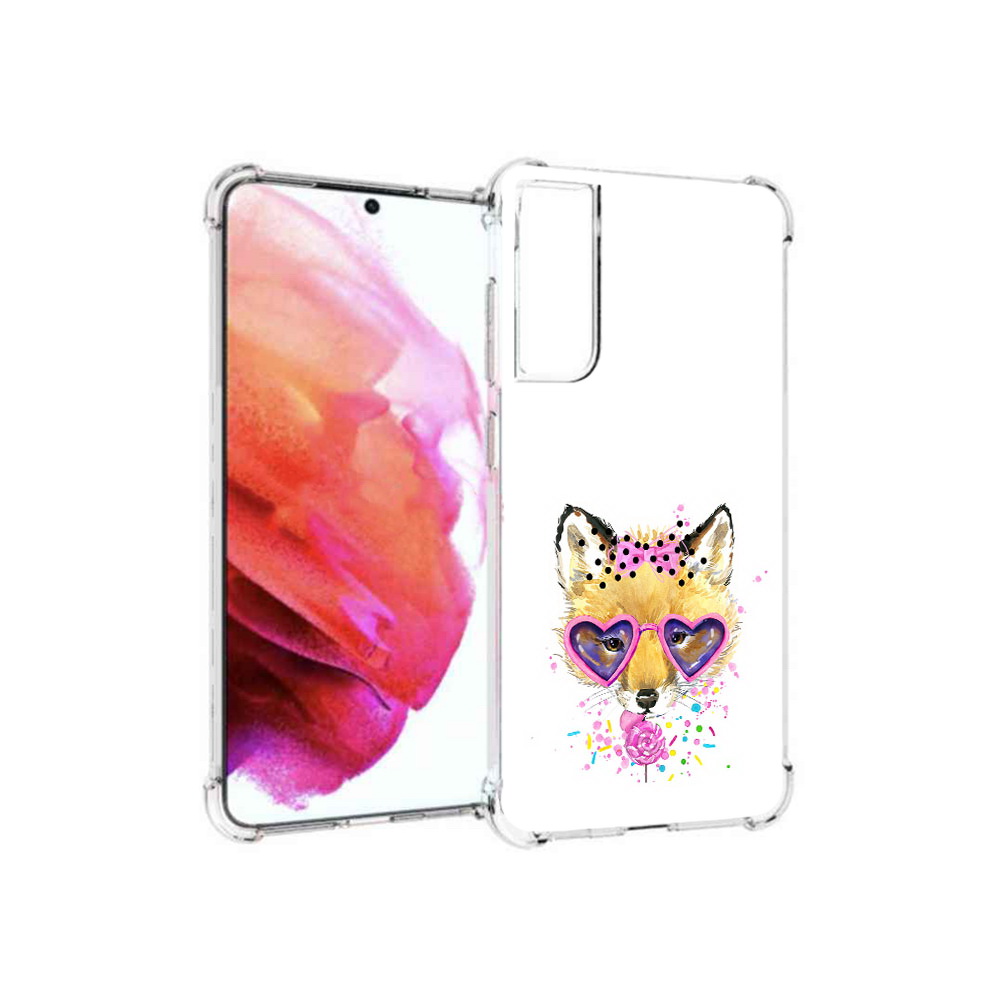 

Чехол MyPads Tocco для Samsung Galaxy S21 FE лисенок с бантиком, Прозрачный, Tocco