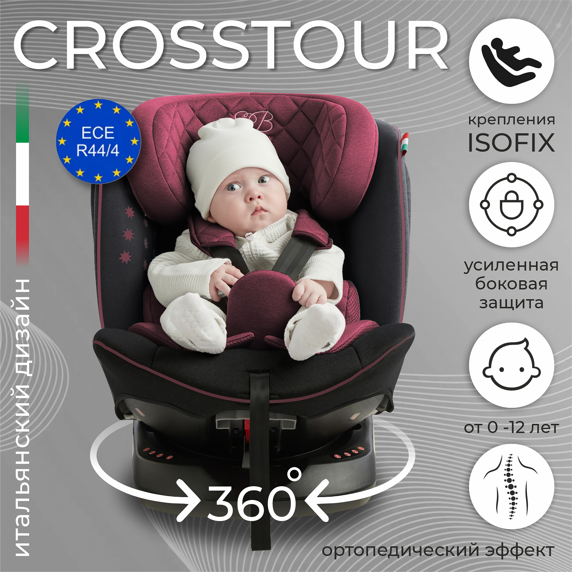 Автокресло группа 0123 (0-36) Sweet Baby Crosstour 360 SPS Isofix Wine / Black кубик рубика самый маленький в мире 3х3 cubelab 1 cm black