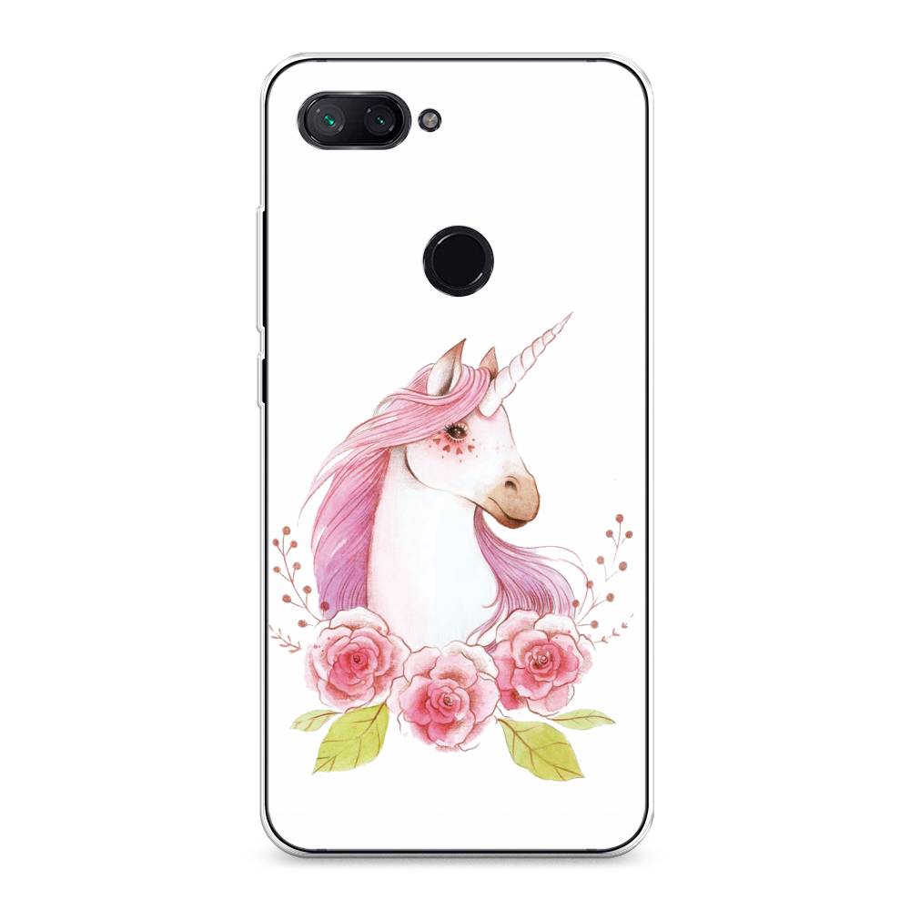 

Чехол на Xiaomi Mi 8 Lite (Youth Edition) "Единорог цветы", Белый;розовый;серый, 34550-1