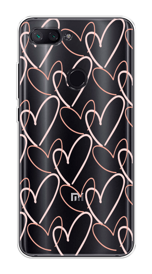 

Чехол на Xiaomi Mi 8 Lite (Youth Edition) "Узор из сердечек", Розовый;бежевый, 34550-6