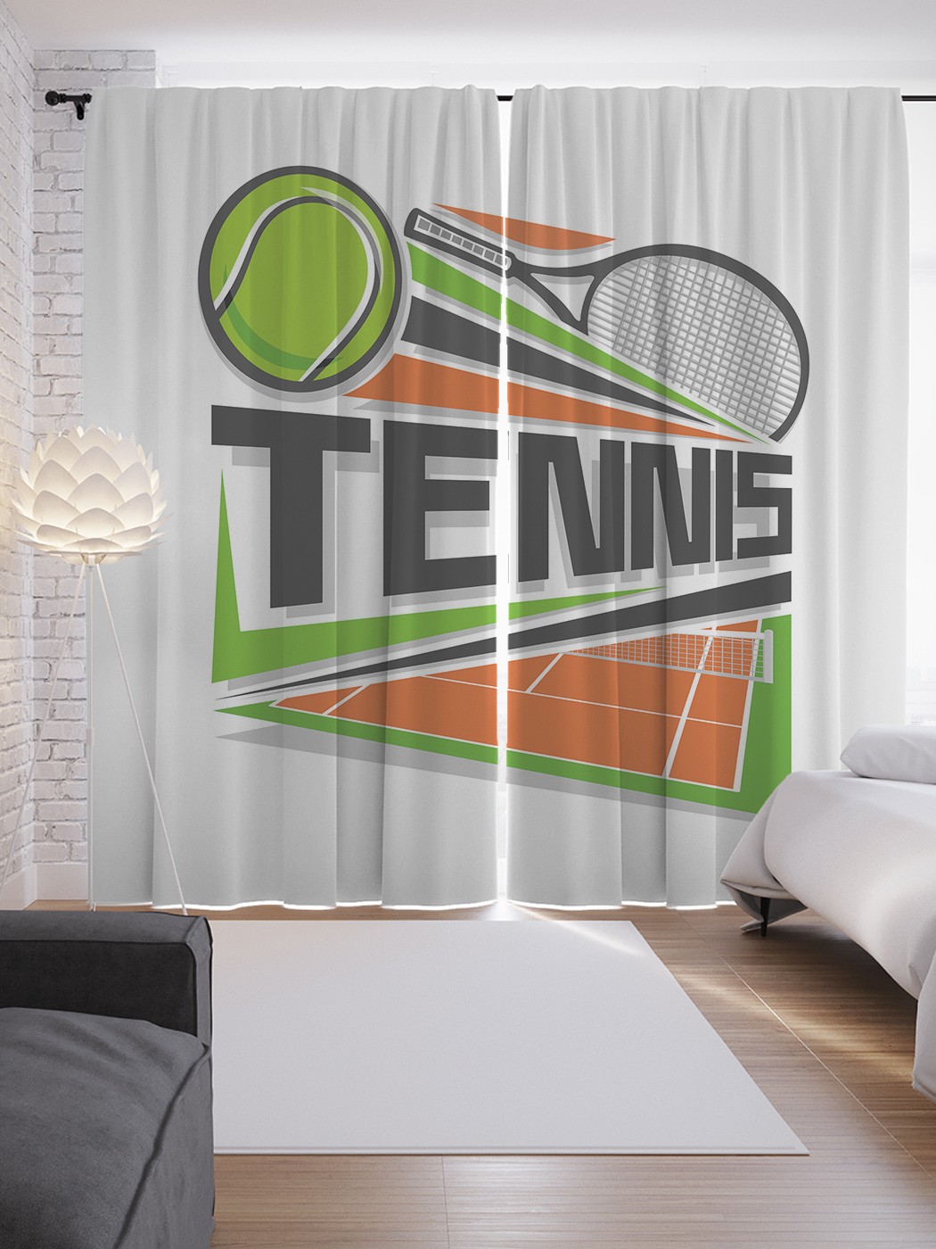 фото Шторы с фотопечатью joyarty "логотип тенниса" из сатена, 290х265 см