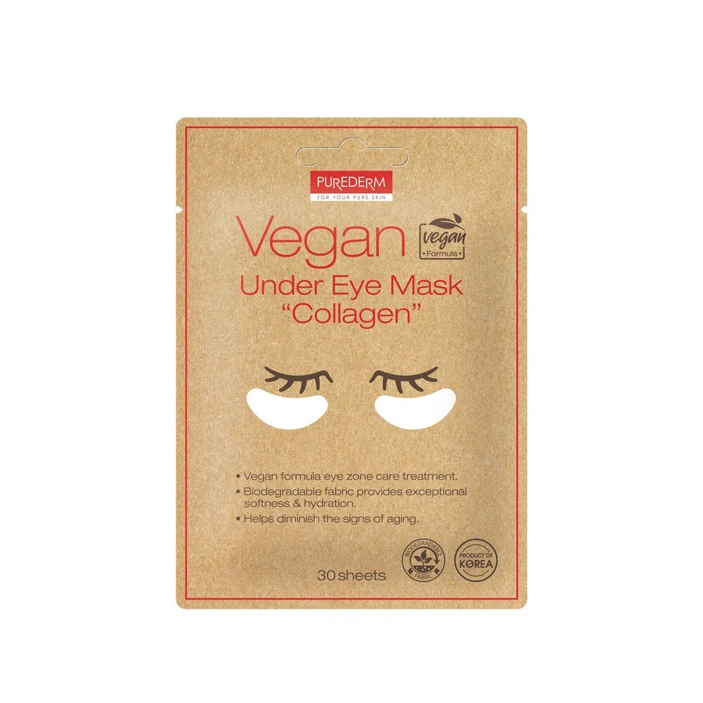 Патчи для области вокруг глаз Purederm Vegan Collagen, 30 шт. purederm патчи для области вокруг глаз с растительным коллагеном