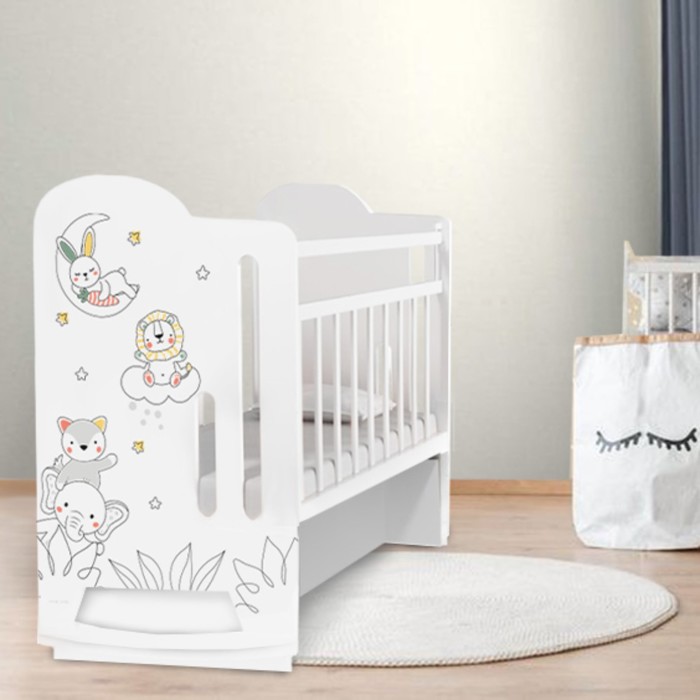 Кровать детская Крошка Я колесо-качалка с маятником 1200х600 Baby time белый