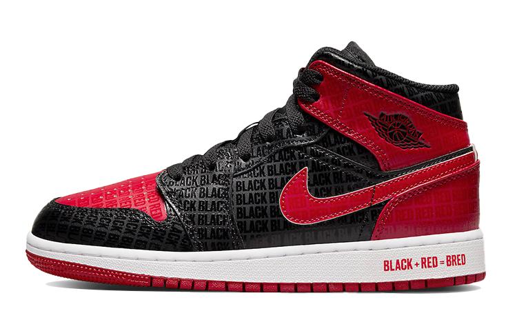 

Кеды унисекс Jordan Air Jordan 1 Mid Black + Red Bred GS разноцветные 38.5 EU, Разноцветный, Air Jordan 1 Mid Black + Red Bred GS