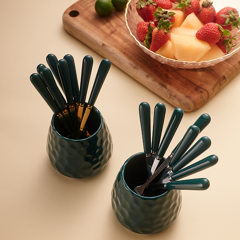 фото Ложки и вилки для фруктов с керамической чашкой для хранения nobrand