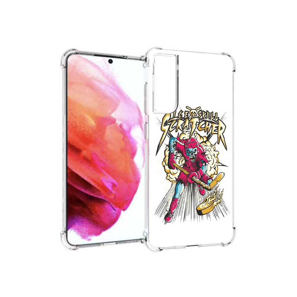 

Чехол MyPads Tocco для Samsung Galaxy S21 FE нарисованный скелет хоккеист, Прозрачный, Tocco