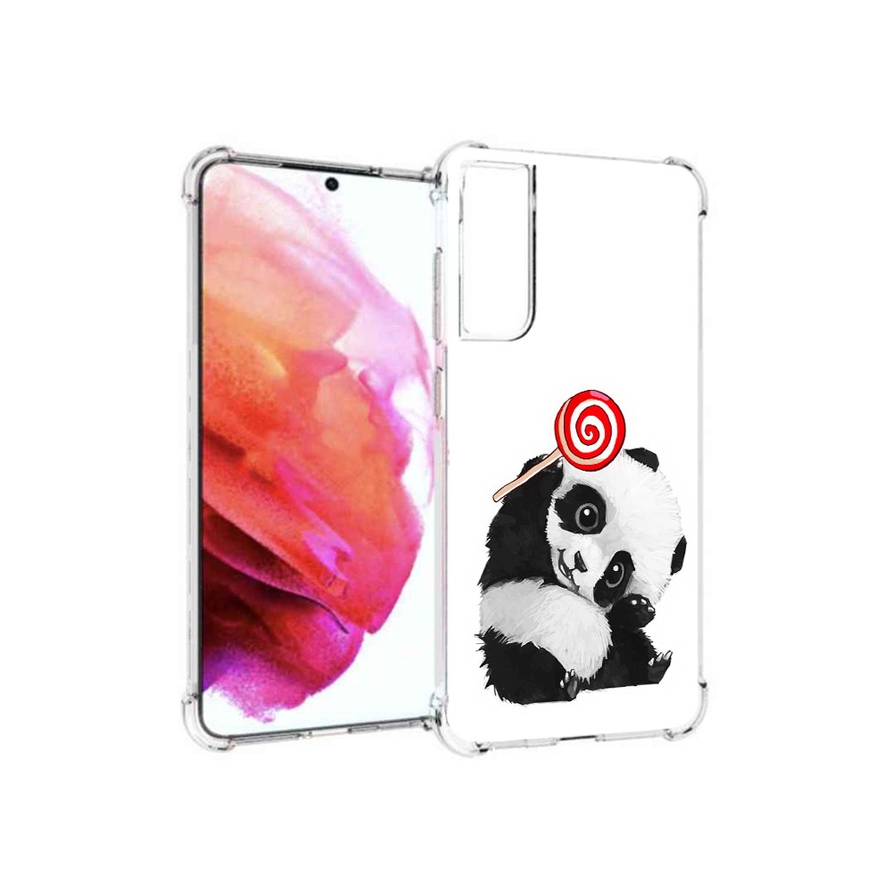 

Чехол MyPads Tocco для Samsung Galaxy S21 FE панда с леденцом, Прозрачный, Tocco