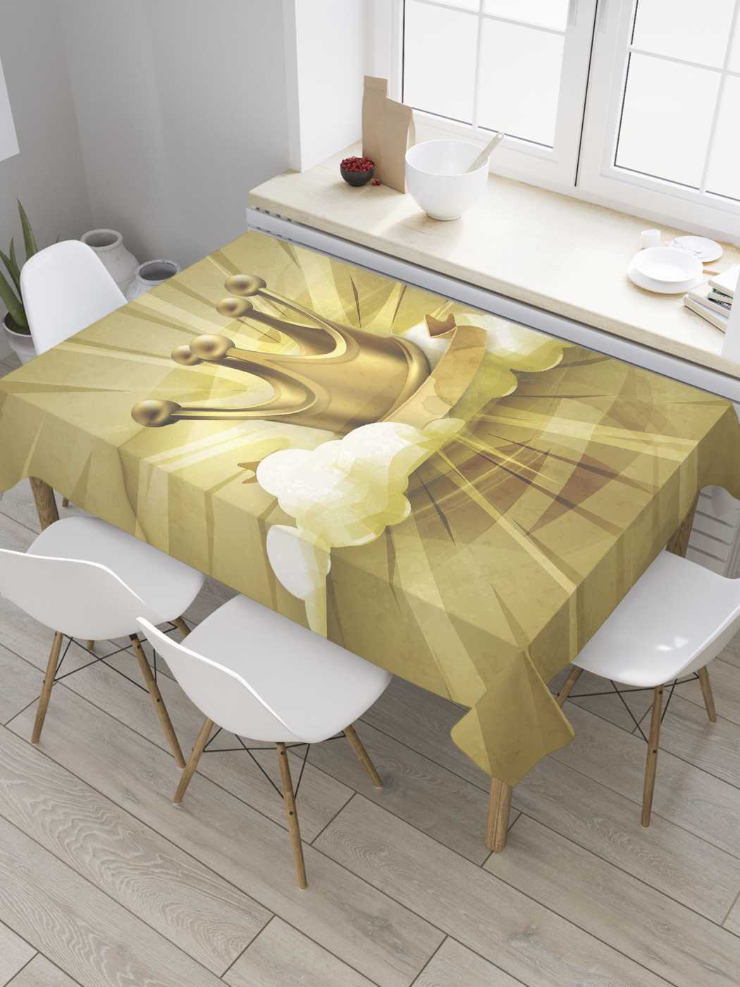 

Скатерть прямоугольная JoyArty "Сияющая корона" из сатена, 120x145 см, Золотистый, Сияющая корона