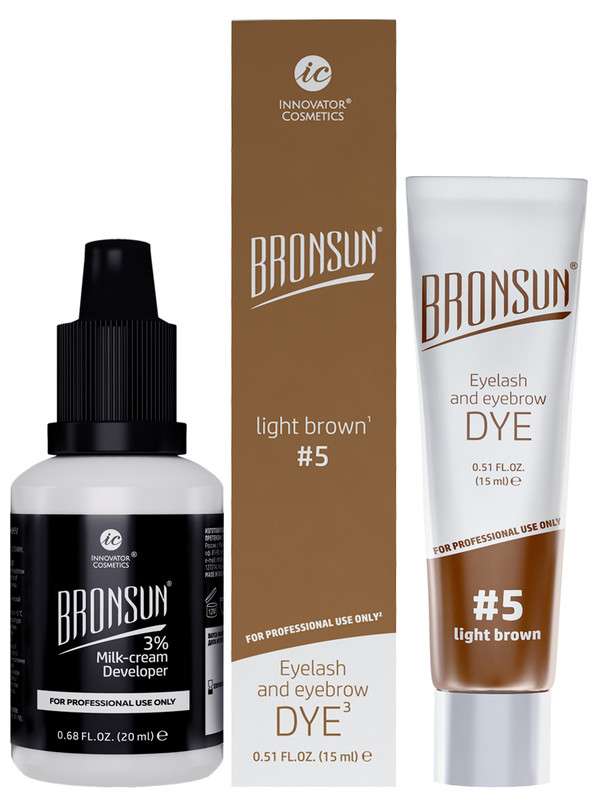 Купить Краска для ресниц и бровей Bronsun 15 мл + оксидант-молочко #5 Светло-коричневый 20 мл, Innovator Cosmetics