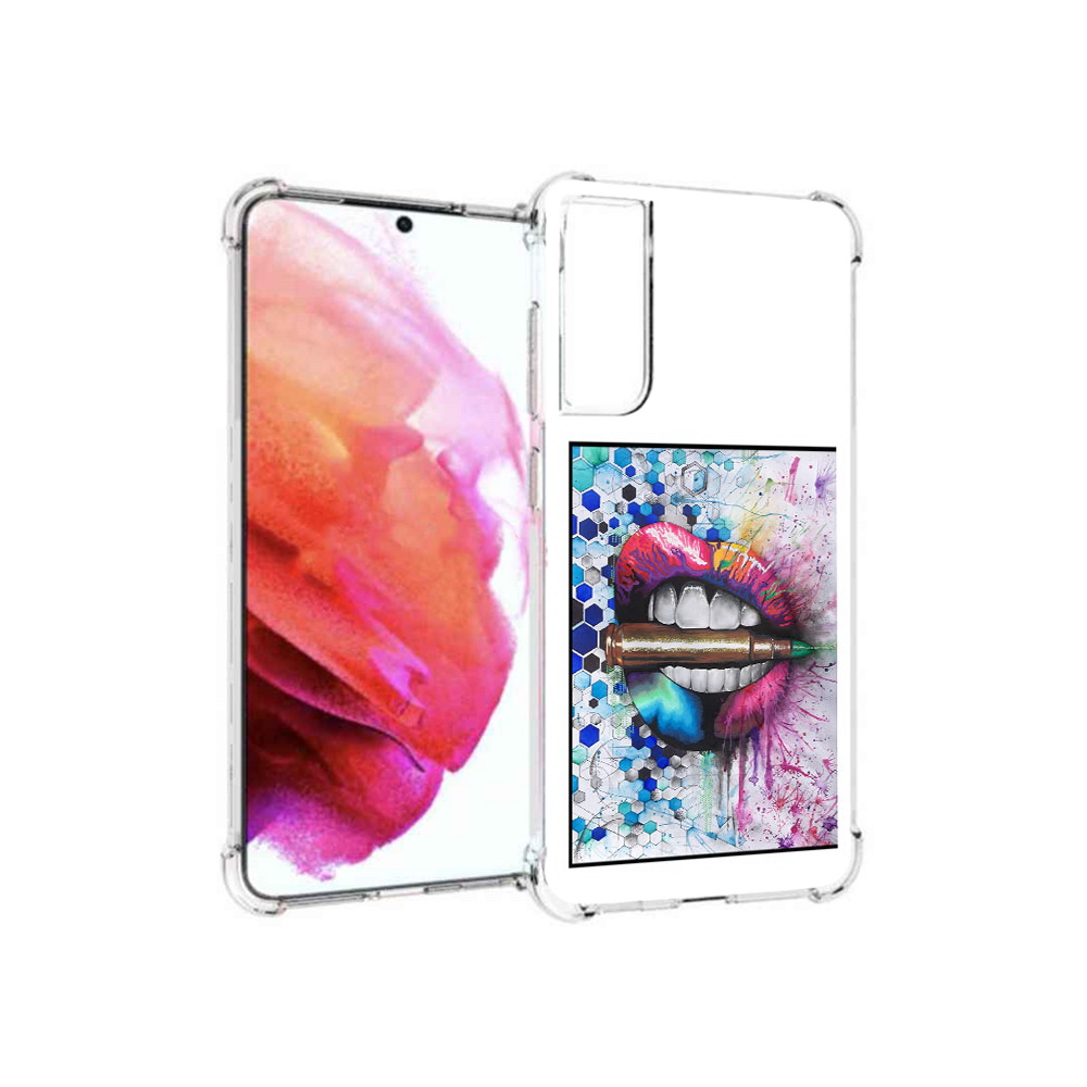 

Чехол MyPads Tocco для Samsung Galaxy S21 FE разноцветные губы с пулей, Прозрачный, Tocco