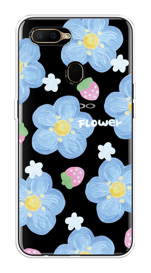 

Чехол на Oppo A5s "Цветы и клубники", Прозрачный;голубой;белый, 252350-1